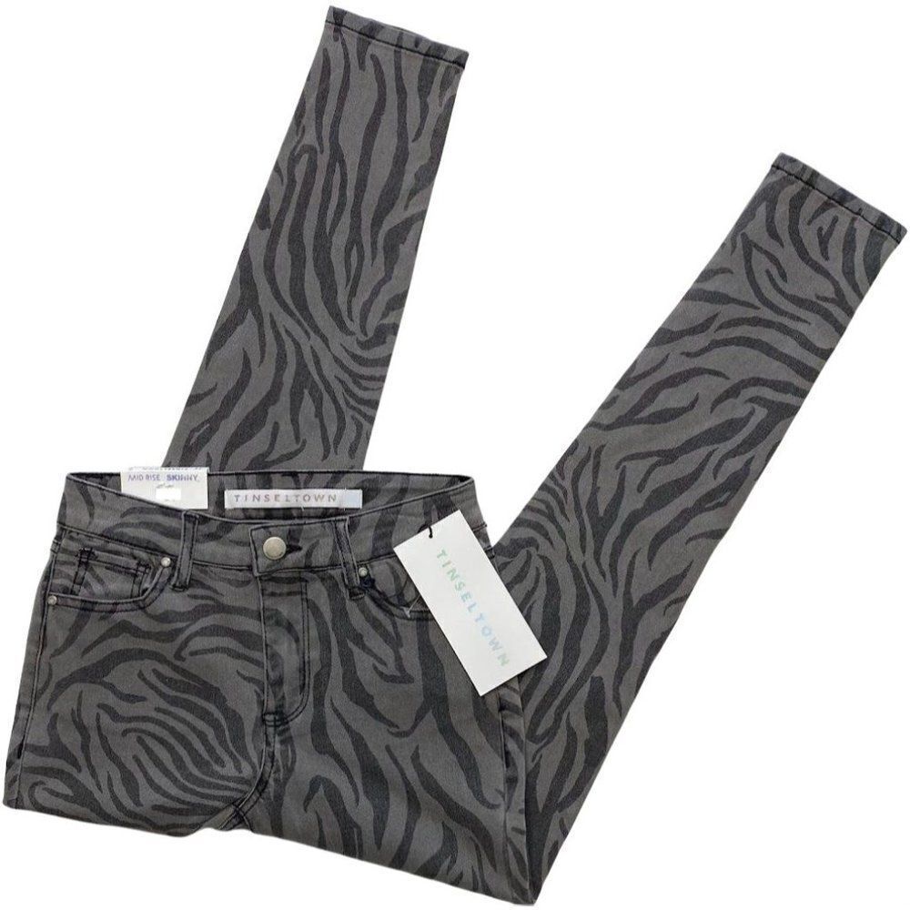 Skinny Ankle Jeans Juniors' 3 26 SMALL Gray‎ Zebra Animal Print Stretchy Pockets